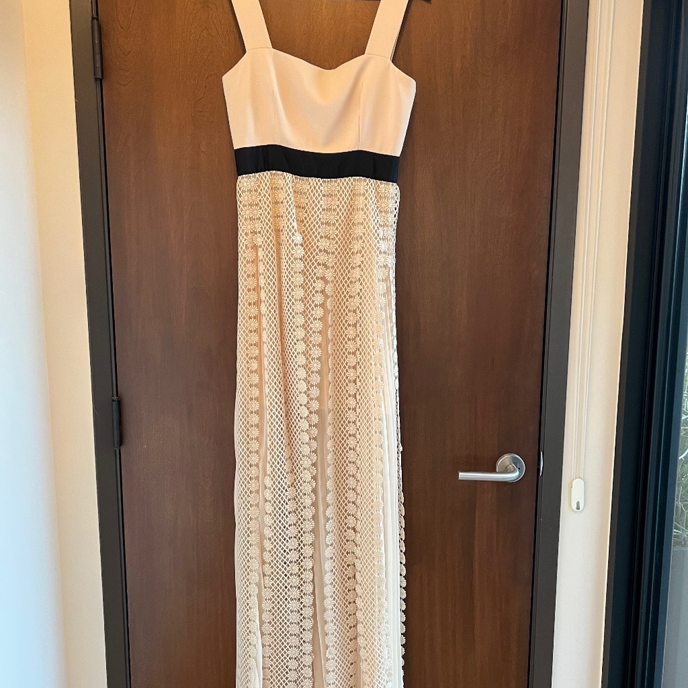 Self Portrait long floor length  Ivory dress with panels